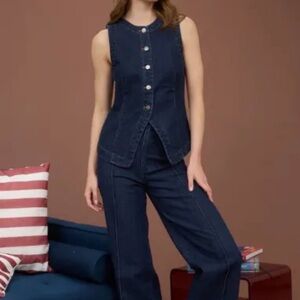 Blu Pepper Denim Sleeveless Vest and High Rise Pant Set